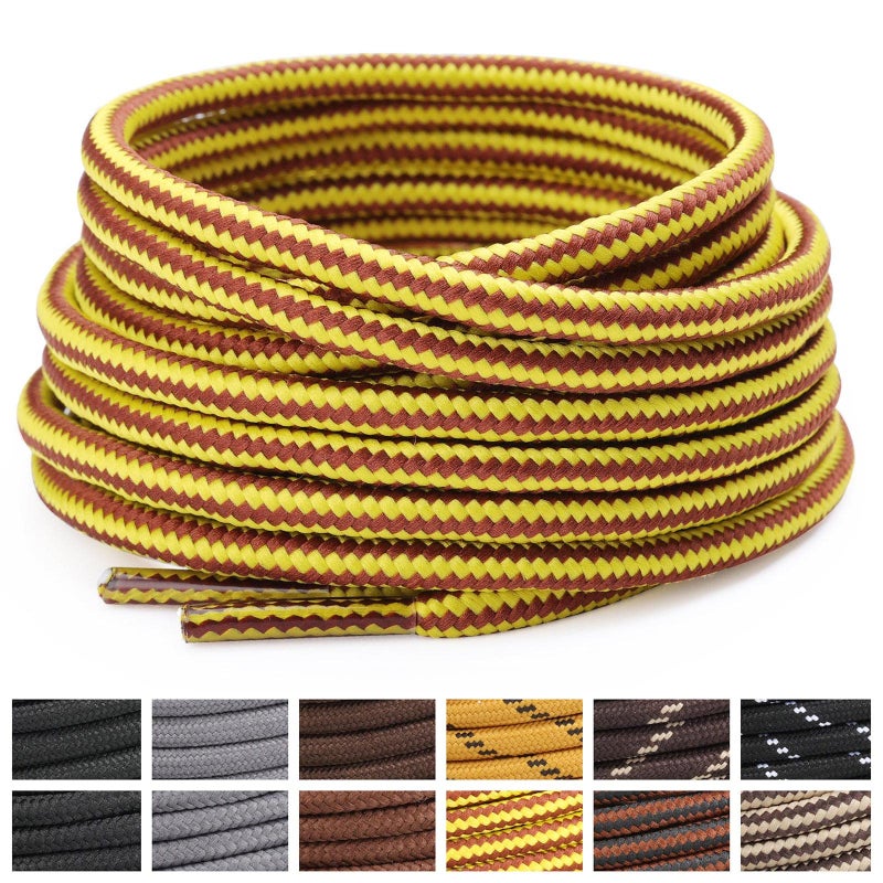 Stepace Round Shoelaces [2 Pairs] Heavy Duty Boot Shoe Laces for Hiking Work Boots Golden Brown-140(Stripe) - Image 1