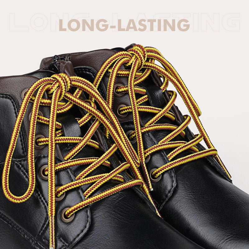 Stepace Round Shoelaces [2 Pairs] Heavy Duty Boot Shoe Laces for Hiking Work Boots Golden Brown-140(Stripe) - Image 3