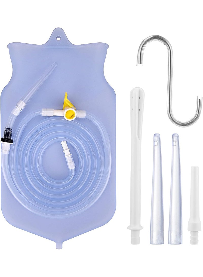 Relex Non-Toxic Silicone Enema Bag Kit, Reusable, 2L, with 1.5m Long Hose 5 Replaceable Tips and Controlled Water Flow for Colon Detox Cleanse Douche for Women and Men - Image 1