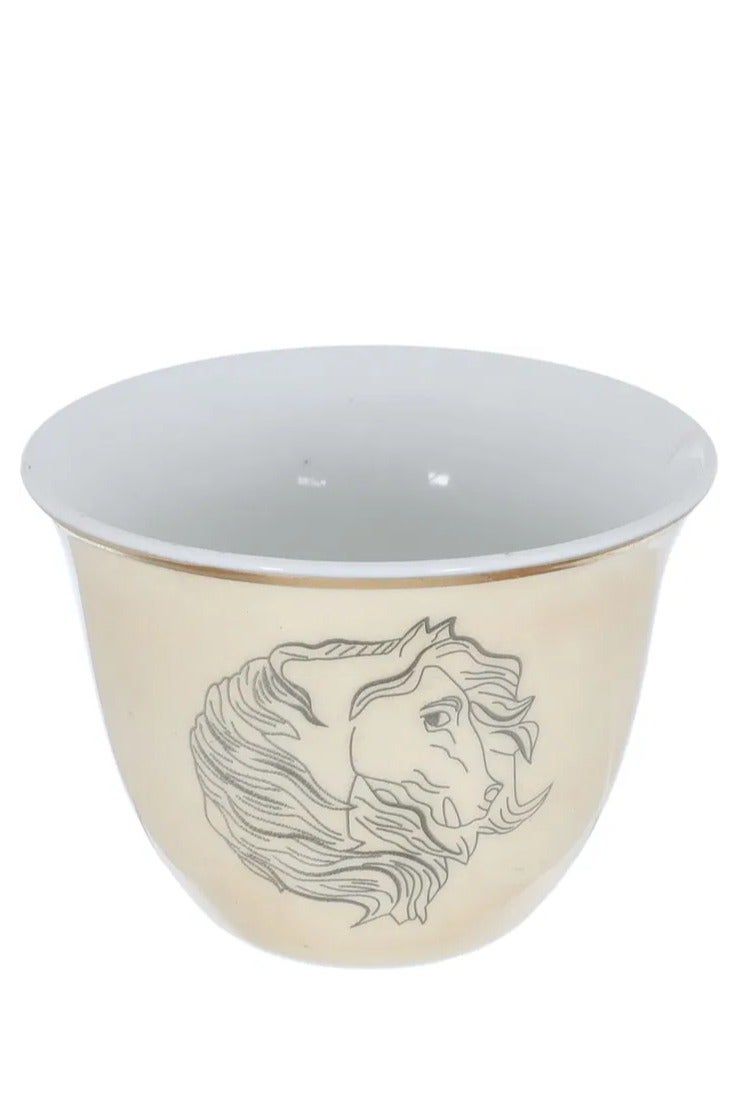 السيف غاليري طقم فناجين قهوة عربي السيف غاليري، 12 قطعة، 90 مل، نقش رأس حصان أسود - بيج - Image 2