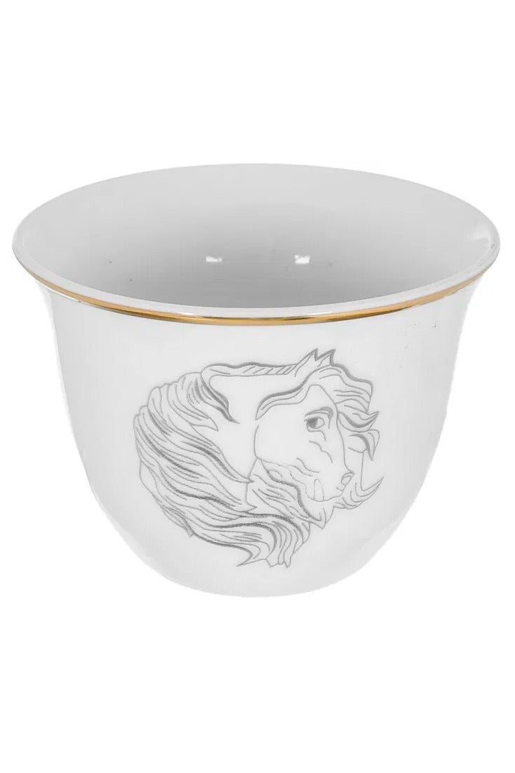 السيف غاليري طقم فناجين قهوة عربي السيف غاليري، 12 قطعة، 90 مل، نقش رأس حصان أسود - بيج - Image 3