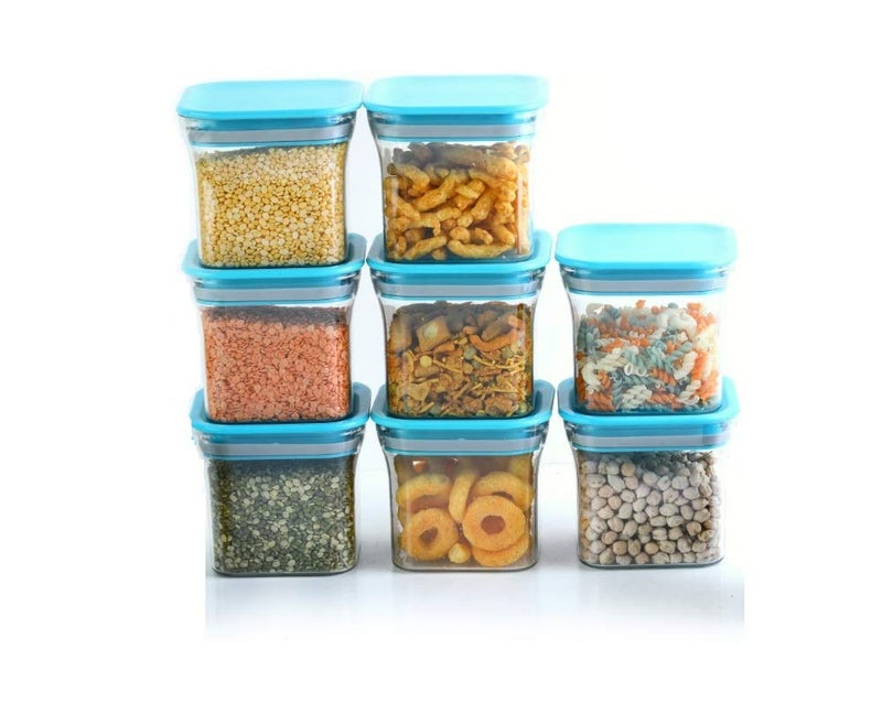 Machak Unbreakable Air Tight Food Storage Jar Kitchen Container Set | 600 Ml | Sky Blue | Pack of 8 - Image 1