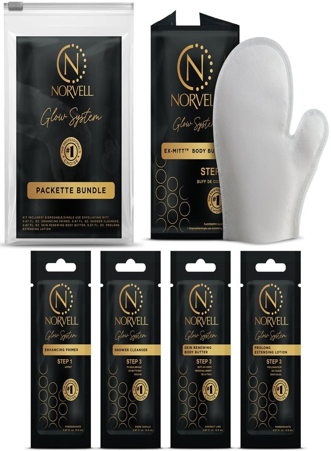 Norvell Glow System Trial Set – 5-Step Sunless Tanning Essentials with Exmitt, Primer, Cleanser, Body Butter & Prolong – Reusable Travel Pouch - Image 1
