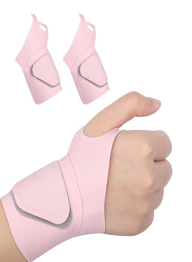 BangBoom 2 Pieces 0.35" Ultra Thin Compression Wrist Brace for Carpal Tunnel, Adjustable Arthritis Wrist Wraps, Left and Right Hand Wrist Support Brace Guard for Endonitis Sprain Pain Relief (2, Pink) - Image 1