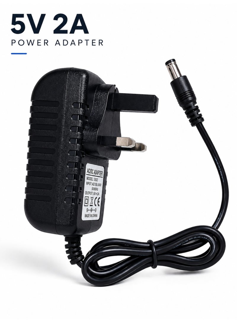 POWER 5V 2A Power Adapter Charger with 5.5mm x 2.5mm DC Pin | UK 3-Pin AC/DC Adapter for CCTV Camera, LED Strip, Router, TV Box & Electronics - Image 1