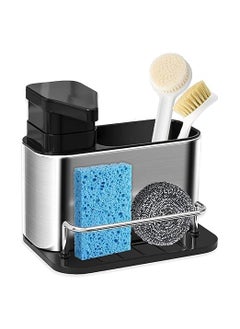 LIGHTNIING HAMMERZ LIGHTNIING HAMMERZ Dish Soap Dispenser for Kitchen Sink 3 in 1 Kitchen Sink Caddy with Sponge Holder Stainless Steel Kitchen Sink Organizer with Soap Dispenser  - Image 1