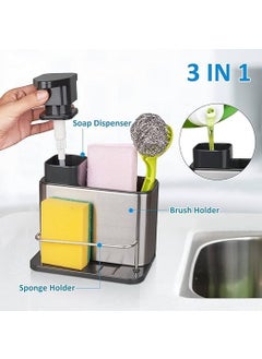 LIGHTNIING HAMMERZ LIGHTNIING HAMMERZ Dish Soap Dispenser for Kitchen Sink 3 in 1 Kitchen Sink Caddy with Sponge Holder Stainless Steel Kitchen Sink Organizer with Soap Dispenser  - Image 4