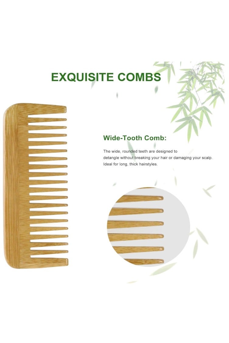 KHAJUL 1PC Wide-Tooth Bamboo Comb, Natural Wood Detangling Comb for Men and Women, Anti Static Hair Comb for Wet and Dry Hair, Smoothing Comb for All Hair Types, Portable Travel Hair Care Tool - Image 4