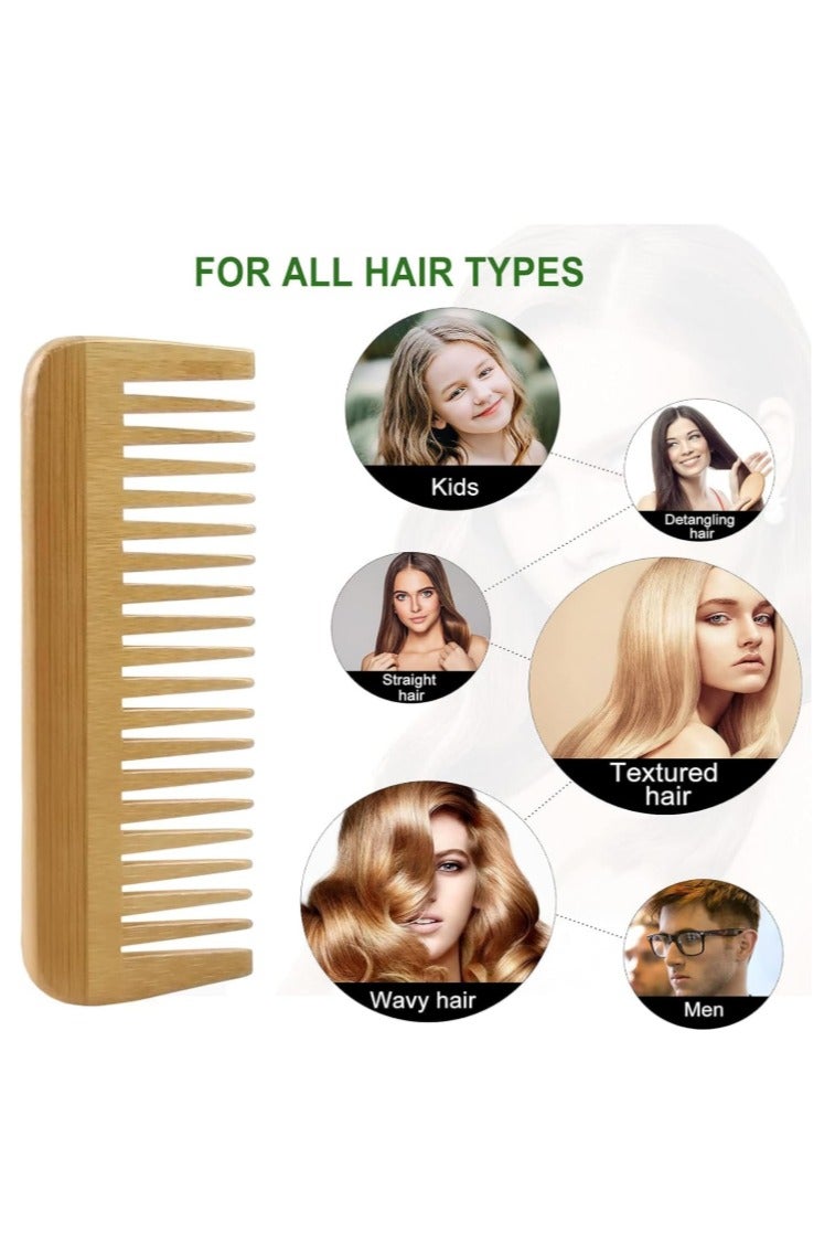 KHAJUL 1PC Wide-Tooth Bamboo Comb, Natural Wood Detangling Comb for Men and Women, Anti Static Hair Comb for Wet and Dry Hair, Smoothing Comb for All Hair Types, Portable Travel Hair Care Tool - Image 3