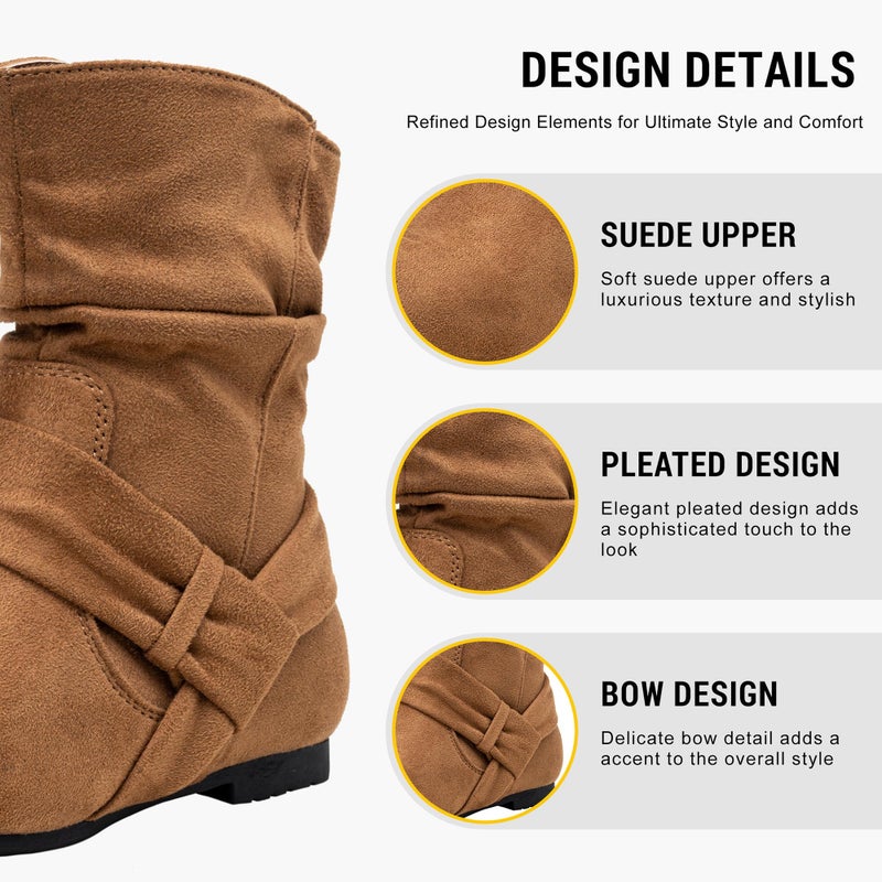 Vepose Womenâ€™s Slouch Ankle Flat Boots, Camel Suede Short Low Heel Zipper 939A Booties, Size 10M US, (CJY939A Camel 10) - Image 5