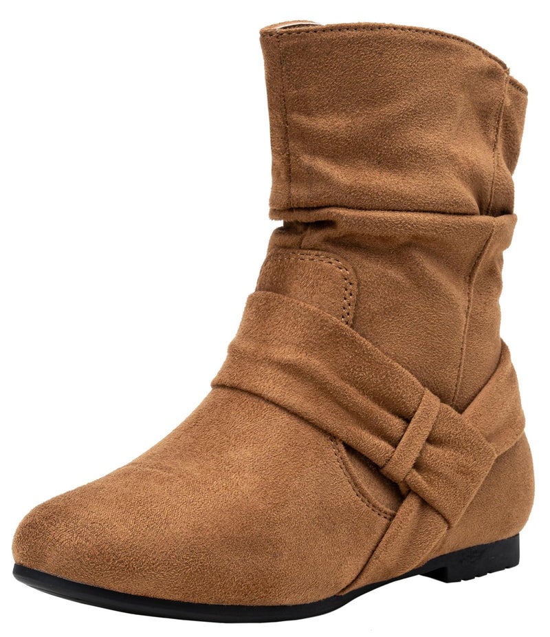 Vepose Womenâ€™s Slouch Ankle Flat Boots, Camel Suede Short Low Heel Zipper 939A Booties, Size 10M US, (CJY939A Camel 10) - Image 1