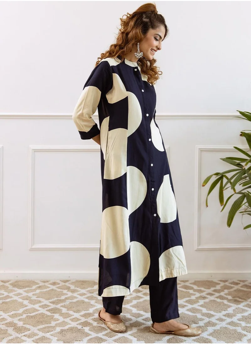 آي شين Women Navy Rayon 2 Pcs Kurta Set