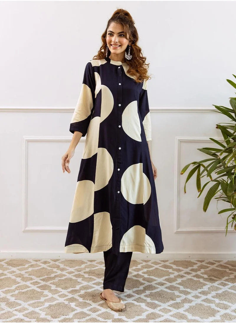آي شين Women Navy Rayon 2 Pcs Kurta Set