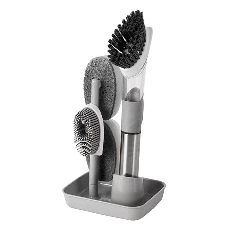 Soap Dispensing Brush Kitchen Brush with Stand 3 Brush Dish Brush with Soap Dispenser for Pot Pan Dishes Sink Bathroom Cleaning - Image 1