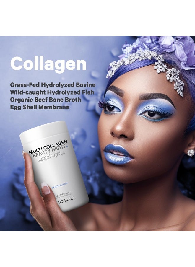 Codeage - Codeage Multi Collagen Protein Beauty Night - Melatonin, Magnesium Bisglycinate, 5-HTP, L-Theanine, English Lavender Flower, Bone Broth - Vitamins - Supplement - Sleep Pills - Non-GMO - 150 Capsules - Image 1