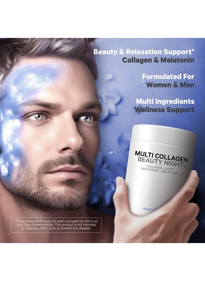 Codeage - Codeage Multi Collagen Protein Beauty Night - Melatonin, Magnesium Bisglycinate, 5-HTP, L-Theanine, English Lavender Flower, Bone Broth - Vitamins - Supplement - Sleep Pills - Non-GMO - 150 Capsules - Image 1