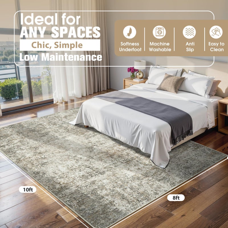 Aelenmu 8x10 Area Rugs for Living Room Rug Washable: Abstract Large Rug for Dining Room Bedroom Carpet Non Slip 8 by 10 Indoor Modern Nursery Home Office Beige Brown - Image 2