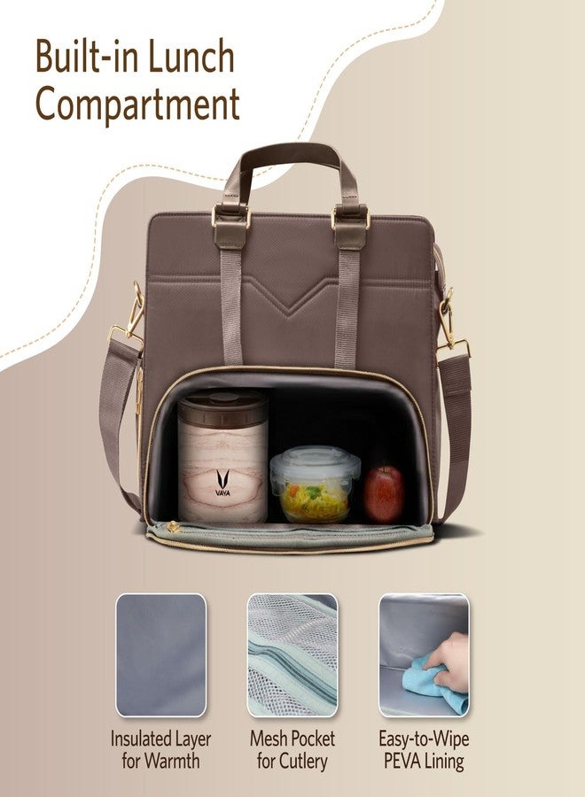 VAYA Zaelia Work Tote Bag for Women with Insulated Lunch Compartment, 14 inches Laptop Office Bag with Padded Sleeve, Shoulder Tote Bag for Work & Travel, Brown - Image 4