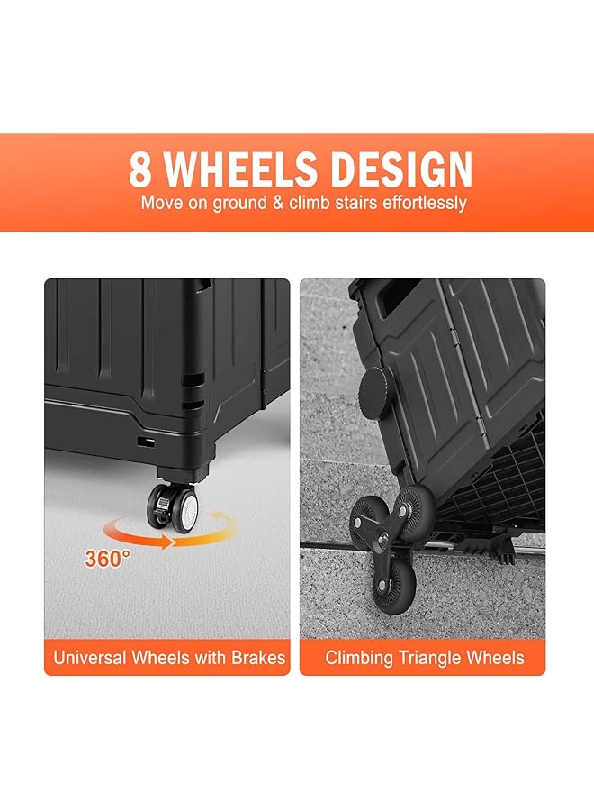 إيروريكس عربة تسوق قابلة للطي متعددة الوظائف مع غطاء وعجلات سلم وعربة يد مناسبة للتسوق والتخييم والنزهات ونقل الأدوات والفواكه وسلال التخزين. أسود - Image 5