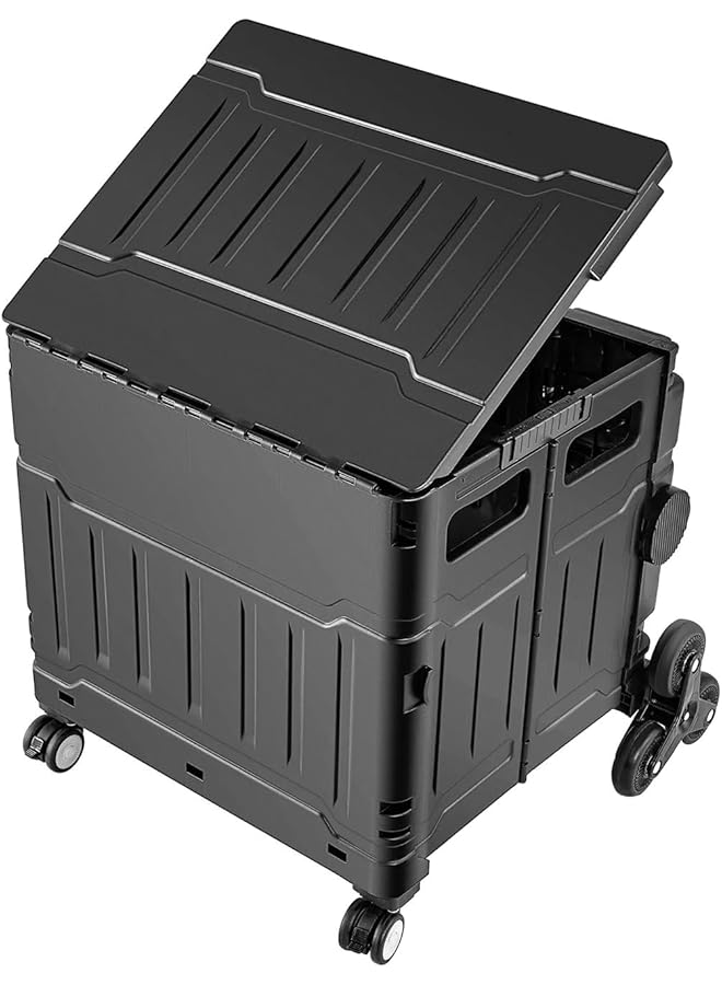 إيروريكس عربة تسوق قابلة للطي متعددة الوظائف مع غطاء وعجلات سلم وعربة يد مناسبة للتسوق والتخييم والنزهات ونقل الأدوات والفواكه وسلال التخزين. أسود - Image 2