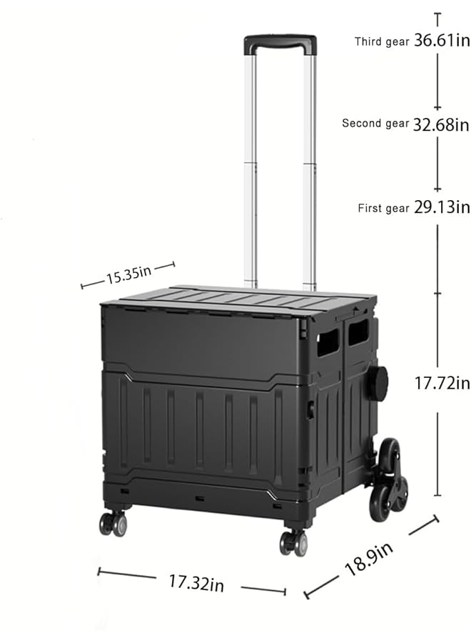 إيروريكس عربة تسوق قابلة للطي متعددة الوظائف مع غطاء وعجلات سلم وعربة يد مناسبة للتسوق والتخييم والنزهات ونقل الأدوات والفواكه وسلال التخزين. أسود - Image 3