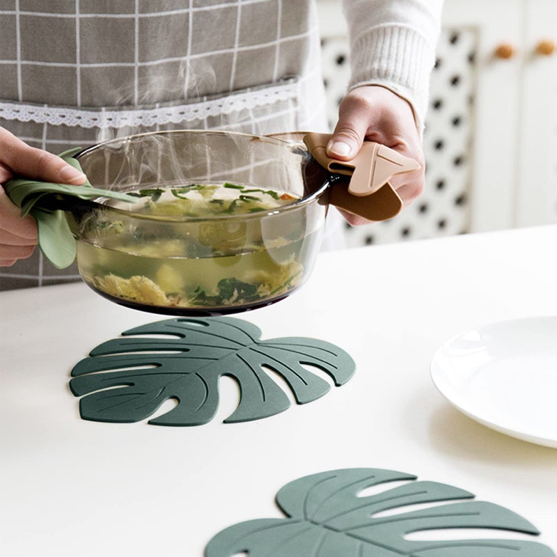 Wonlex Silicone Trivet Mat Set of 2, Monstera Pot Holder Hot Pads for Table & Countertop, Soft Rubber Multi-Use Trivets for Pots & Dish, Non Slip Coasters (Large) - Image 4