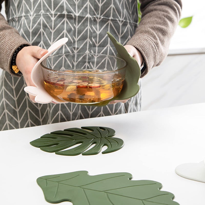 Wonlex Silicone Trivet Mat Set of 2, Monstera Pot Holder Hot Pads for Table & Countertop, Soft Rubber Multi-Use Trivets for Pots & Dish, Non Slip Coasters (Large) - Image 2