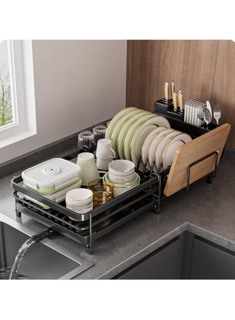 Anmi Dish Drying Rack, Dish Rack with Drainboard, Kitchen Dish Drying Rack with Rotatable Swivel Spout and Utensil Holder, Carbon Steel Expandable Dish Drainer - Image 2