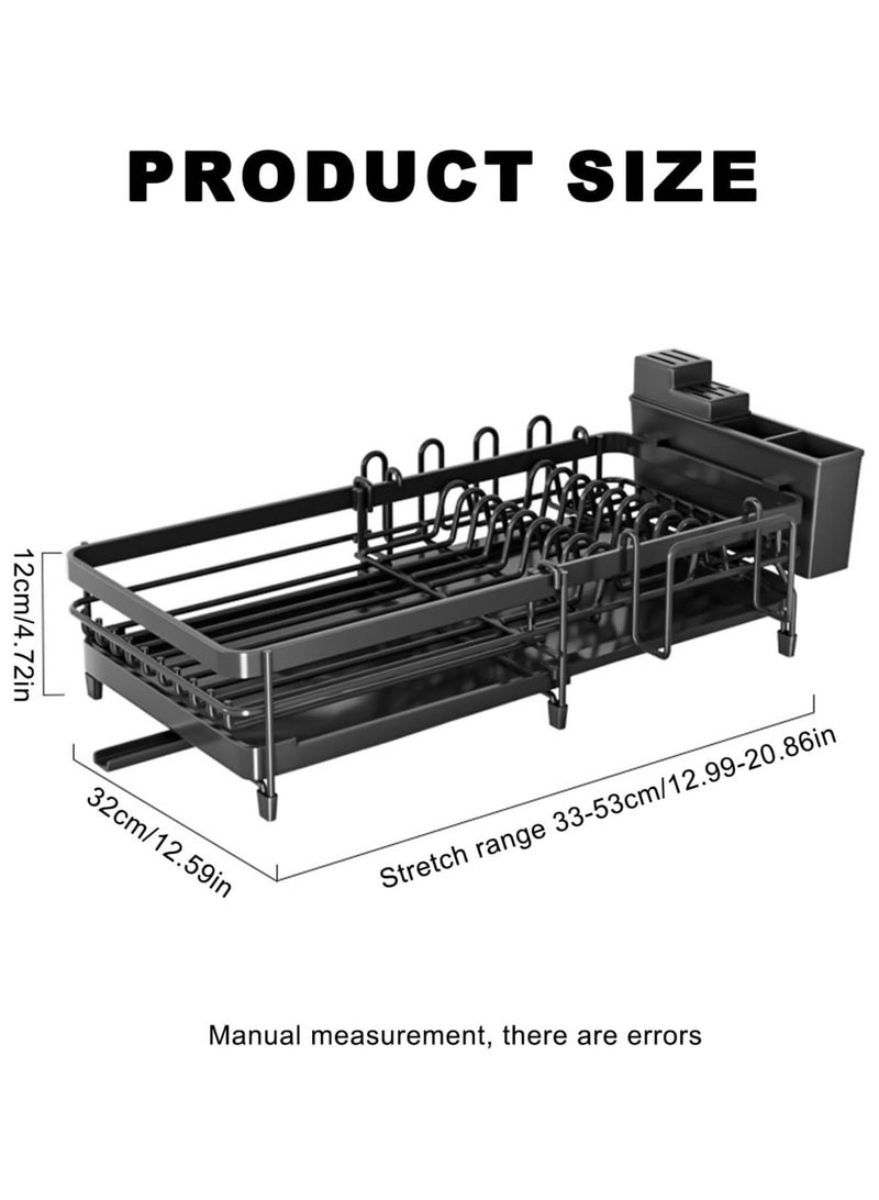 Anmi Dish Drying Rack, Dish Rack with Drainboard, Kitchen Dish Drying Rack with Rotatable Swivel Spout and Utensil Holder, Carbon Steel Expandable Dish Drainer - Image 4