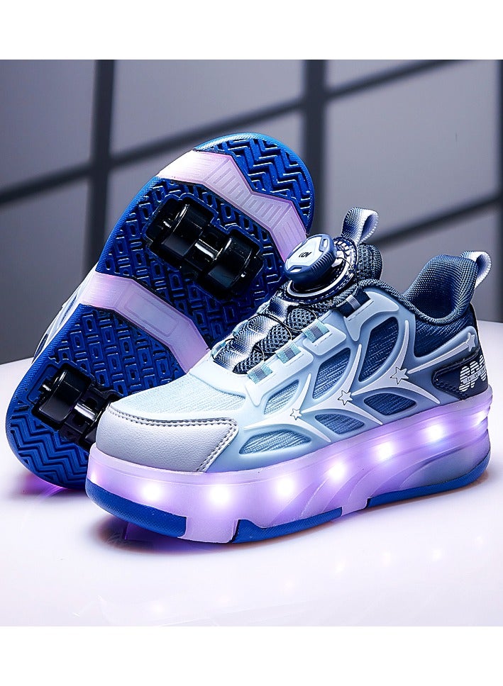 LITTLE ROCKZ Kids Four Wheel Roller Shoes Rechargeable LED Flash Light Sneaker Skate Heelys Shoes Blue - Image 2
