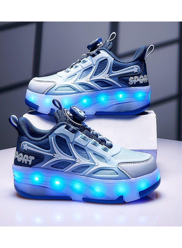 LITTLE ROCKZ Kids Four Wheel Roller Shoes Rechargeable LED Flash Light Sneaker Skate Heelys Shoes Blue - Image 3
