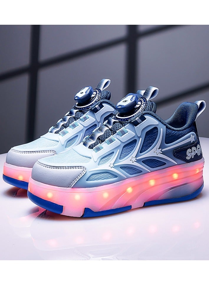 LITTLE ROCKZ Kids Four Wheel Roller Shoes Rechargeable LED Flash Light Sneaker Skate Heelys Shoes Blue - Image 4