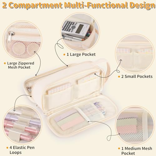 Bunnychill Pencil Case For Girls,Flower Quilted Large Capacity Pencil Pouch With 2 Compartment, Zipper Pencil Bag With Handle, Women Soft Pencil Box For Middle School Office College - Image 4