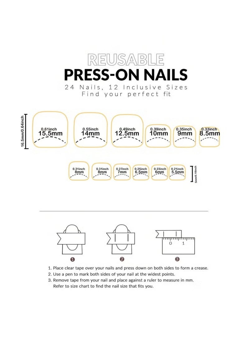 GlamKit French-style square false nails. The box contains 24 nails, a nail file, and jelly gel. - Image 3