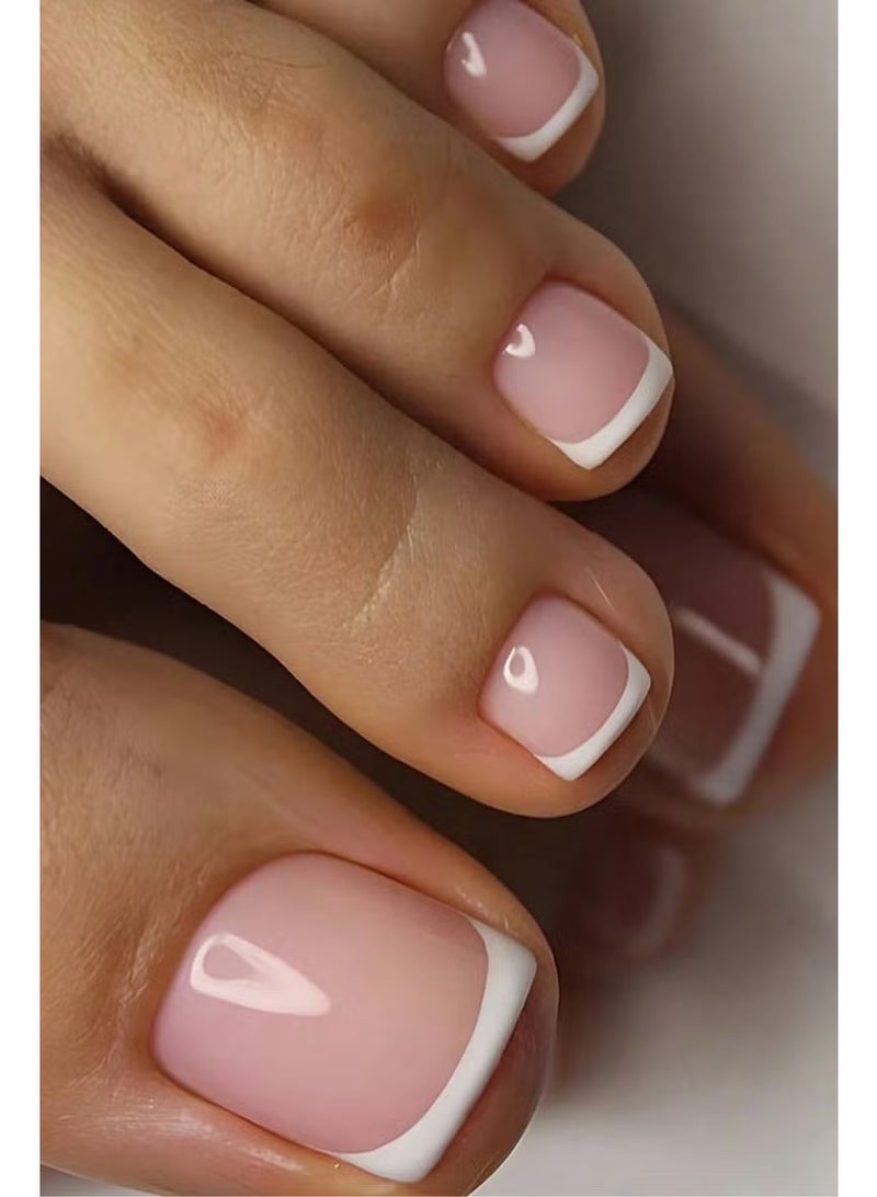 GlamKit French-style square false nails. The box contains 24 nails, a nail file, and jelly gel. - Image 1