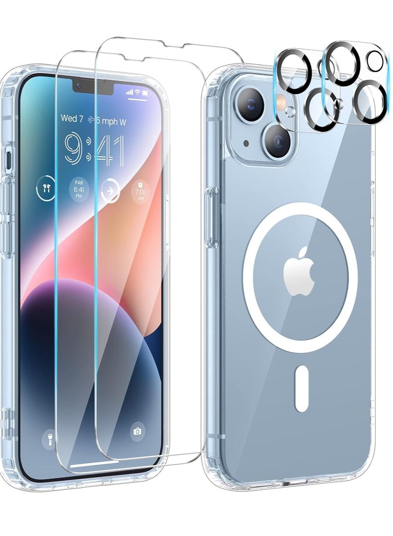 ELTRAZONE [Super 5-in-1] Magnetic Case for iPhone 15 6.1" 2023, [2 Pack Screen Protector + 2 Camera Lens Protector] Yellowing Resistance Clear Ma-gs-afe Case for iPhone 15 5G (iPhone 15, Clear) - Image 1