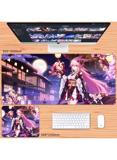 No Overlock Honkai Impact 3 Mouse Pad Extra Large Animation Kiana Dem Lisa Alicia Two-Dimensional Notebook-Color:80x30cm Thickness 3mm-Pattern:Rose Red Eight Cherry Blossoms