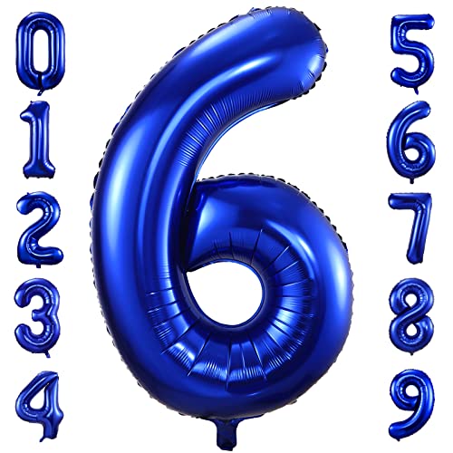 BBPOOL Navy Blue Number 6 Balloons40 Inch Dark Blue 6 Birthday Balloon Large Foil Mylar Number Digital Balloons for Birthday Party Graduation Baby Shower Anniversary Decorations - Image 1