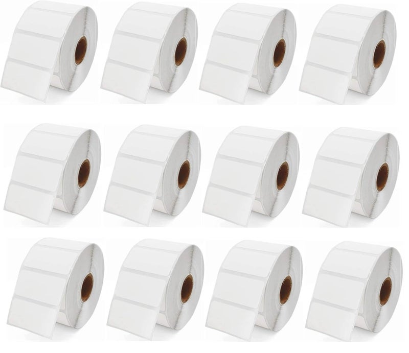 True-Ally ملصق حراري 50x25 2x1 بوصة (50mm x 25mm) ملصقات باركود MRP حرارية مباشرة – 400 ملصق/لفة مصممة لطابعات حرارية صغيرة (12 لفة لكل عبوة (4800 ملصق)) - Image 1