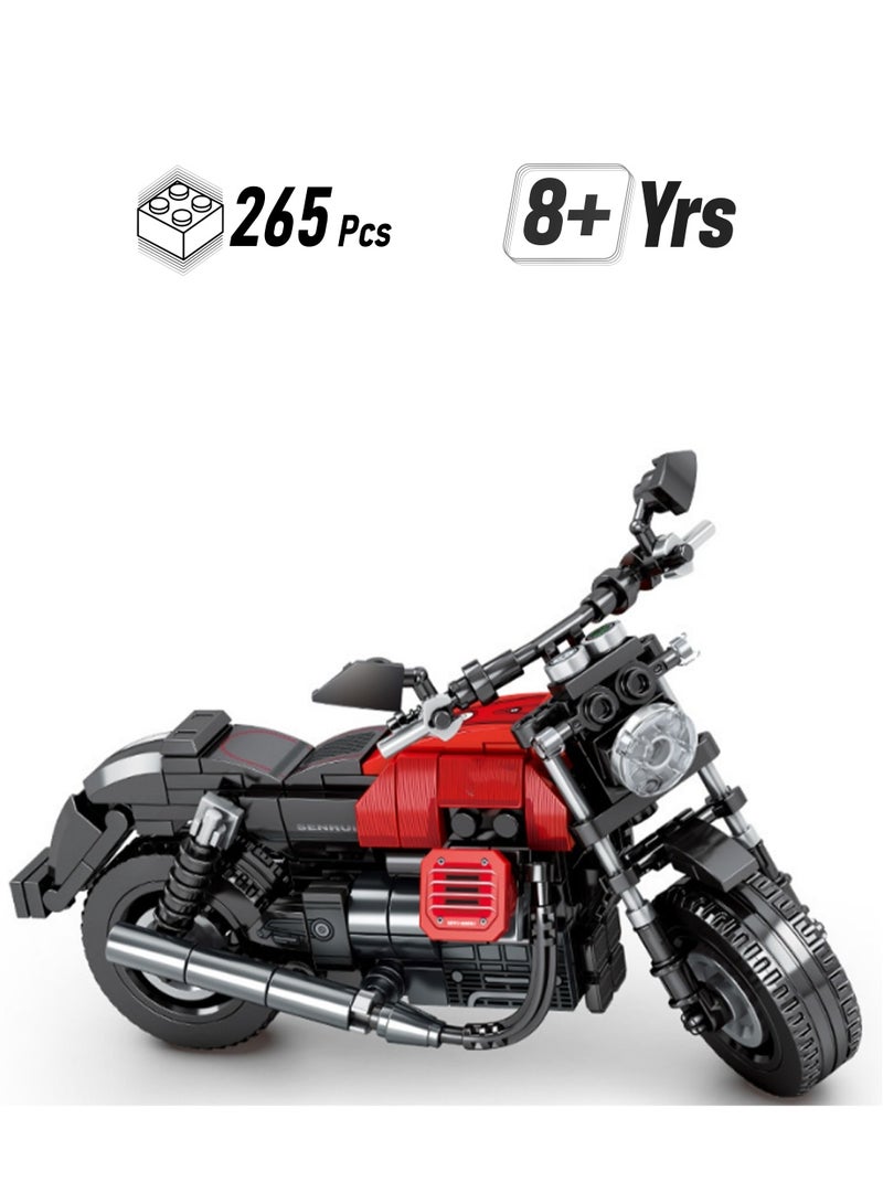 Loquat 265pcs Red And Black Retro Motorcycle Building Block Toy Set; Makes A Motorcycle Gift For Kids Over 8 Years Old Who Love Fast-Paced Vehicle Action - Image 1