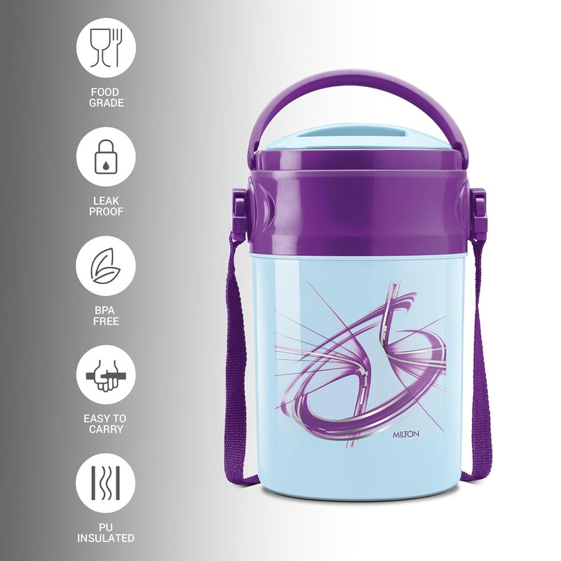 Milton MILTON Odyssey Insulated Tiffin 4 Stainless Steel Containers 380 ml Each and 1 Papad Box 200 ml Blue PU Insulated Food Grade Easy to Carry Hot Cold Office Outdoors Food Grade - Image 2