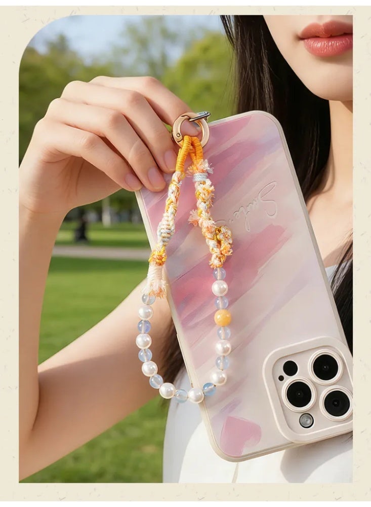 Hand-Woven Phone Wrist Strap with Pearl & Natural Crystal Beads, Elegant Anti-Lost Lanyard for Women - Image 2