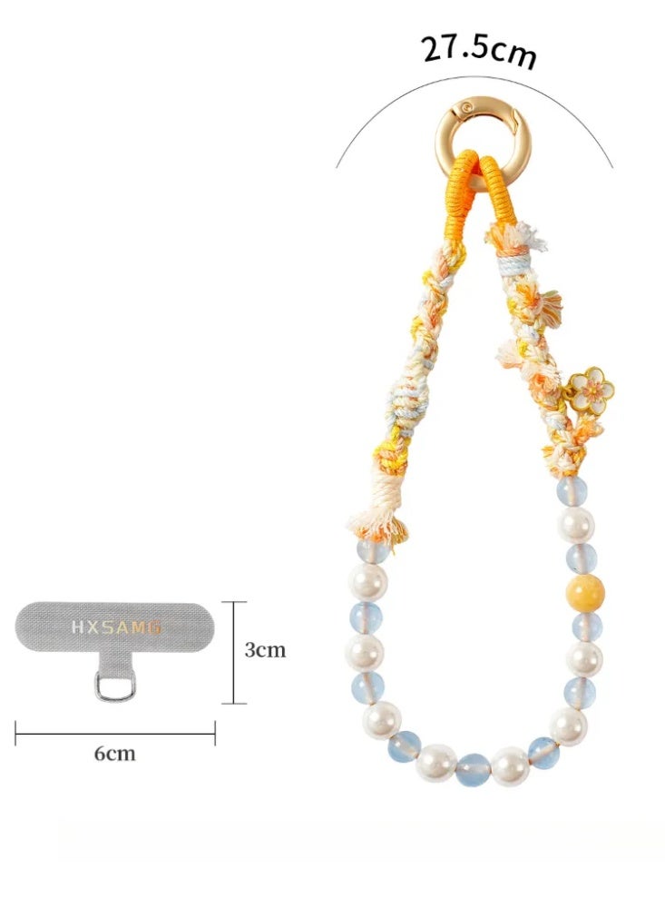 Hand-Woven Phone Wrist Strap with Pearl & Natural Crystal Beads, Elegant Anti-Lost Lanyard for Women - Image 3
