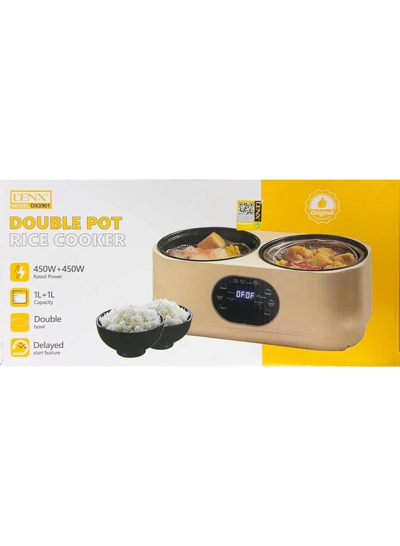 Denx DX3901 2-in-1 Electric Double Cooking Pot, 2L Dual Non-Stick Pots with Touch Control, White - Image 4
