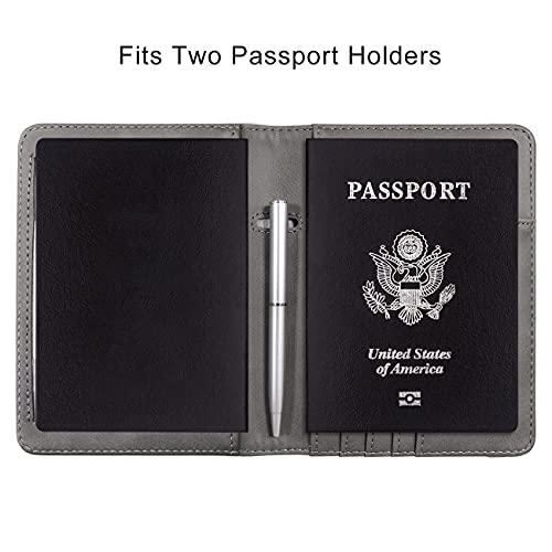 WALNEW Passport Holder for Travel, RFID Passport Cover Wallet for Women Men, PU Leather Passport Book Card Holder Case with Pen, Travelling Essentials for Flying - Image 4