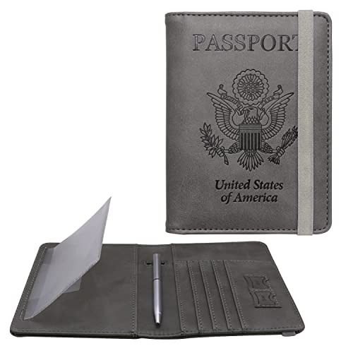 WALNEW Passport Holder for Travel, RFID Passport Cover Wallet for Women Men, PU Leather Passport Book Card Holder Case with Pen, Travelling Essentials for Flying - Image 1