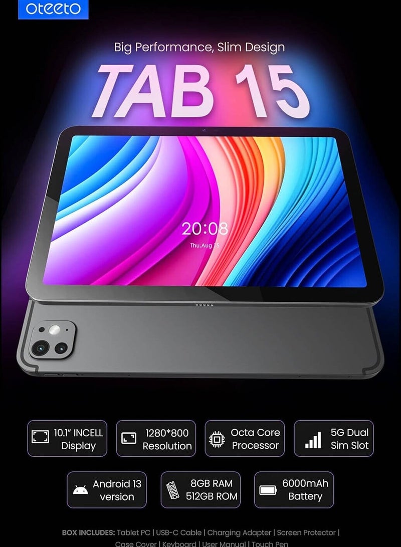 Oteeto Tab 15 10.1 Dual SIM Grey 8GB RAM 512GB 5G - International Version - Image 3