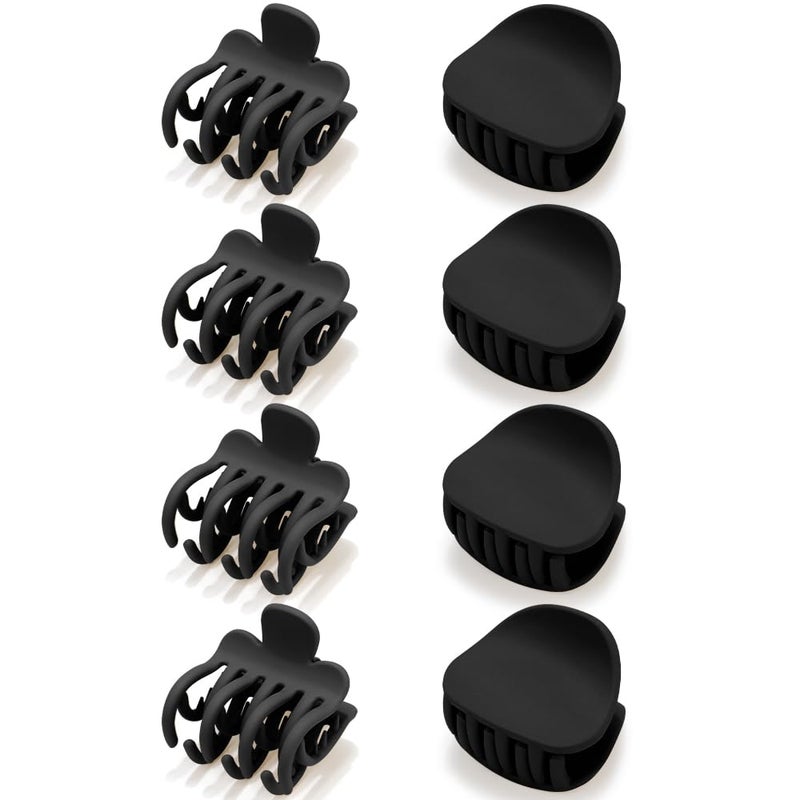 Black Small Double Row Matte Hair Claws  8 Pcs Round Jaw Clips with Teeth for Thick Fine Short Hair Cute Accessories