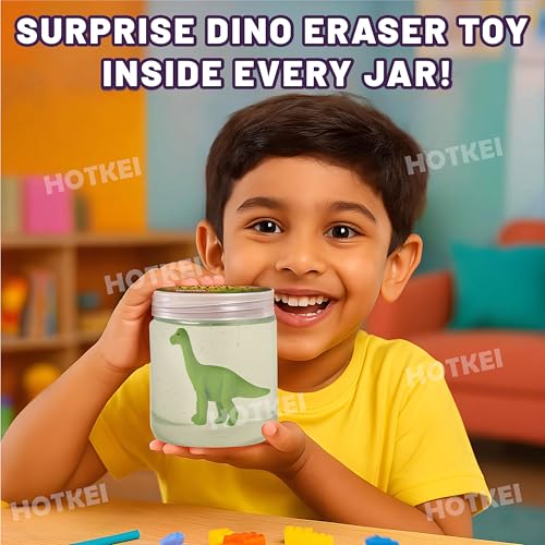 HOTKEI Transparent 200 gm Slime with Dinosaur Eraser Toy Inside for Kids 3 to 10 Years Kit Set Art Slime Dino Toys for Birthday Return Gift Toys for Kids Boys Girls Birthday 9-12 Year - Image 3