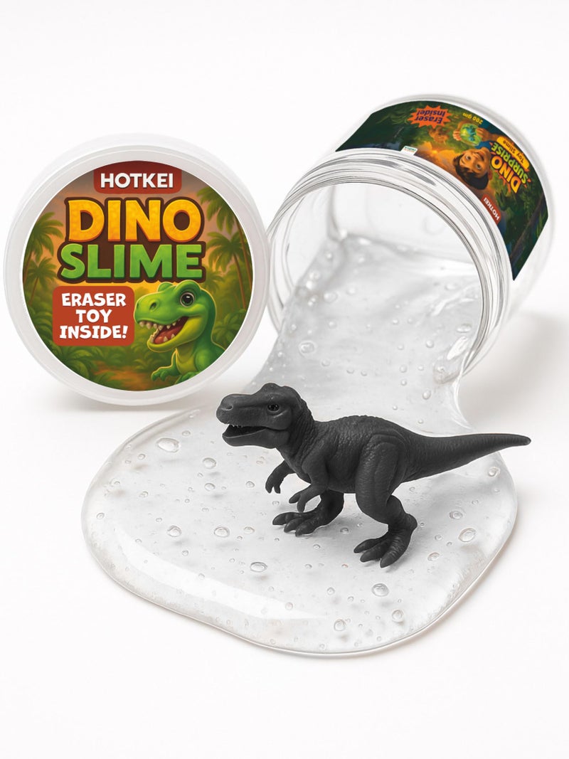 HOTKEI Transparent 200 gm Slime with Dinosaur Eraser Toy Inside for Kids 3 to 10 Years Kit Set Art Slime Dino Toys for Birthday Return Gift Toys for Kids Boys Girls Birthday 9-12 Year - Image 1